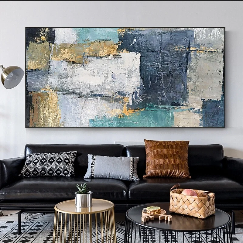 

Abstract Hand Painted Color Block Oil Painting on The Canvas Posters and Modern Wall Art Picture for Living Room Decor