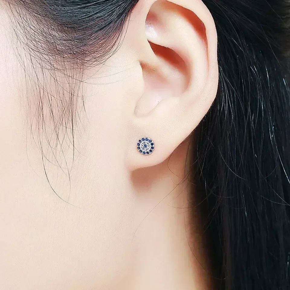 Фото Серьги-гвоздики KALETINE Evil Eye из стерлингового серебра 925 пробы с фианитами, в форме турецкого глаза, маленькие, для женщин, модные ювелирные украшения, подарок для девушки №5