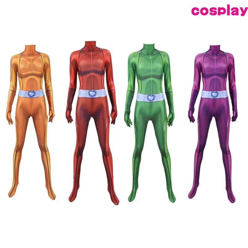 Косплей аниме Totally Spies костюм зентай боди для женщин Ewing Samantha Simpson Alexandra Хэллоуин