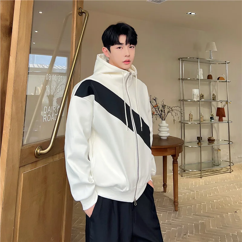 Куртка мужская с капюшоном на молнии свободная уличная одежда контрастных