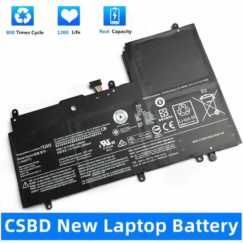 

CSBD New L14S4P72 Laptop Battery for Lenovo Yoga 3 14 Yoga 700 14ISK Series Yoga3 14-IFI Yoga 3 14-ISE L14M4P72 7.5V 6230mAh