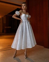 short sexy sweetheart sequin summer wedding dress with detachable short glitter sleeves tea length bridal gowns for women