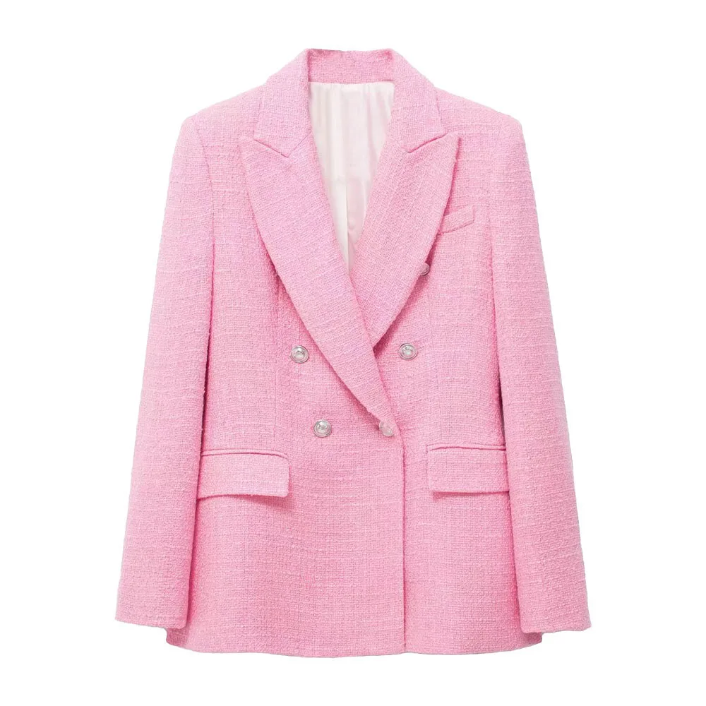 

Женский свободный двубортный Блейзер, розовый текстурированный блейзер с длинным рукавом, весна 2022
