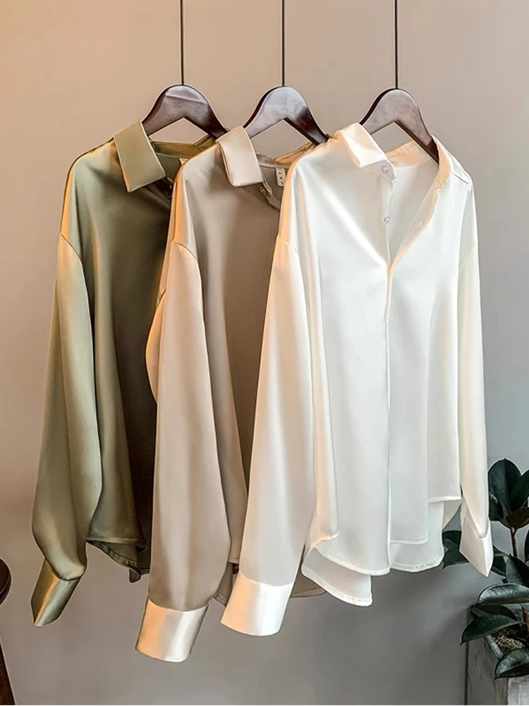 Французские рубашки High Sense из триацетатной атласной поверхности женские