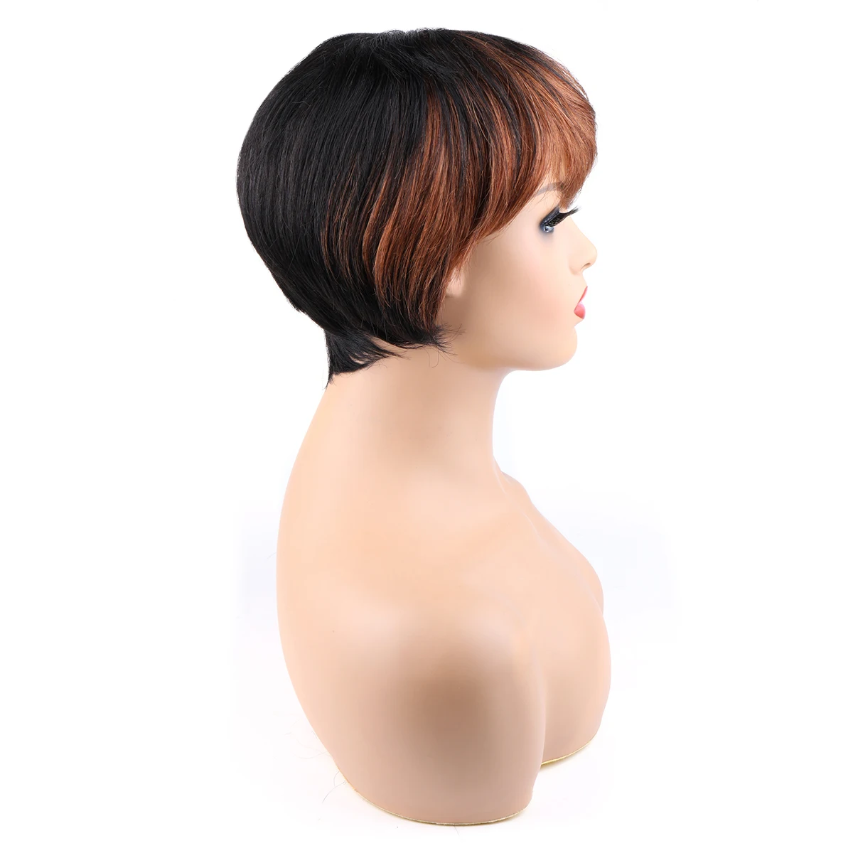 Короткие парики из натуральных волос Черно-коричневые смешанные цвета Парики с