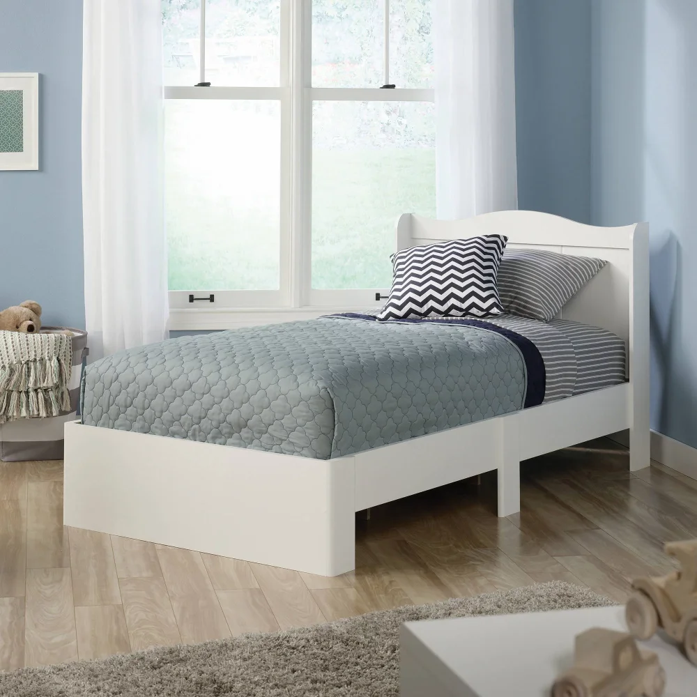 

,Storybook Platform Twin Bed with Headboard, Soft White Finish Bed Furniture