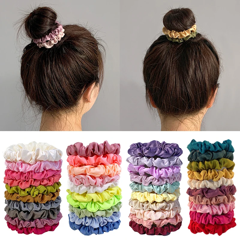 

10Pcs/Pack Silky Satin Scrunchies Elastic Ponytail Holder Rubber Bands Small Hair Rope For Women Headwear Hair Ties Hair Rings