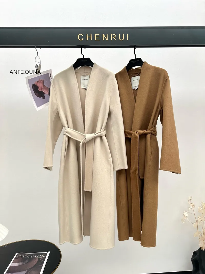 ANFEIOUNA женское шерстяное пальто из козьего кашемира и шелка верхняя одежда 2024