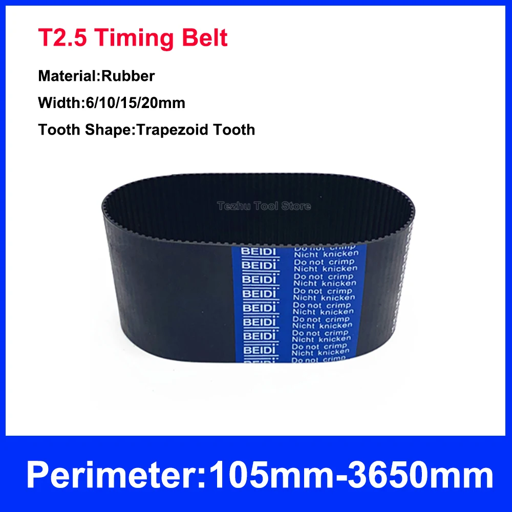 

1PCS T2.5 Timing Belt Perimeter 105mm-3650mm Black Rubber Closed Loop Synchronous Belt Width 6/10/15/20mm