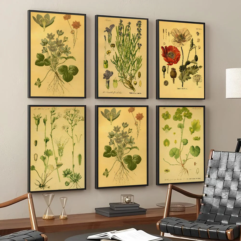 Plants Grasses Green Poster Self-adhesive Art Waterproof Paper Sticker Coffee House Bar Room Wall Decor