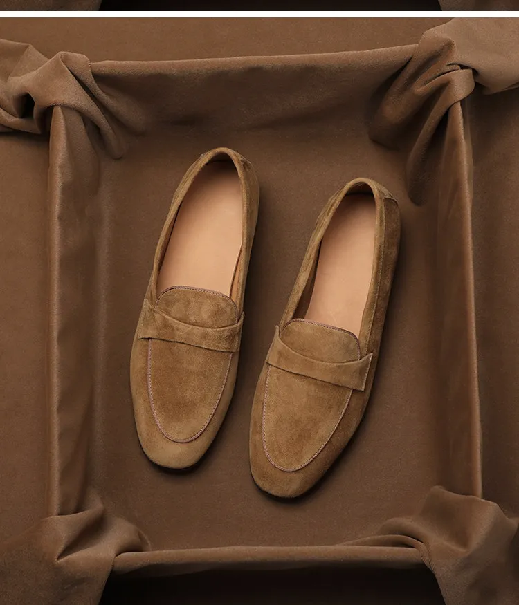 Фото Женские туфли SHOEBOX в британском ретро-стиле, матовые, на плоской подошве, модные замшевые лоферы, повседневные женские туфли без застежек с круглым носком. №1