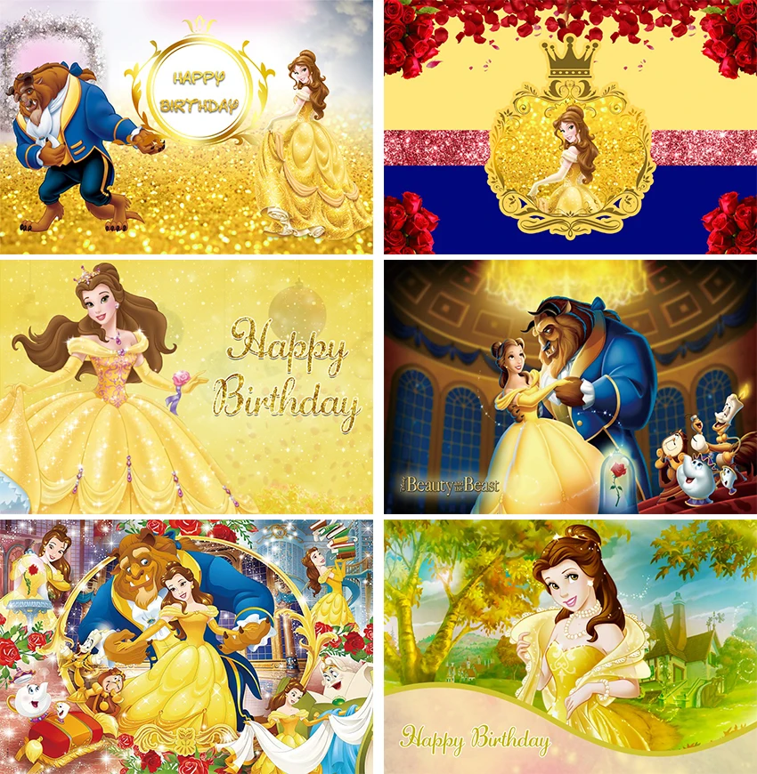 

Beauty and The Beast Backdrop Princess Girls Birthday Party Photo Background Baby Shower Photocall Prop Decoration Banner