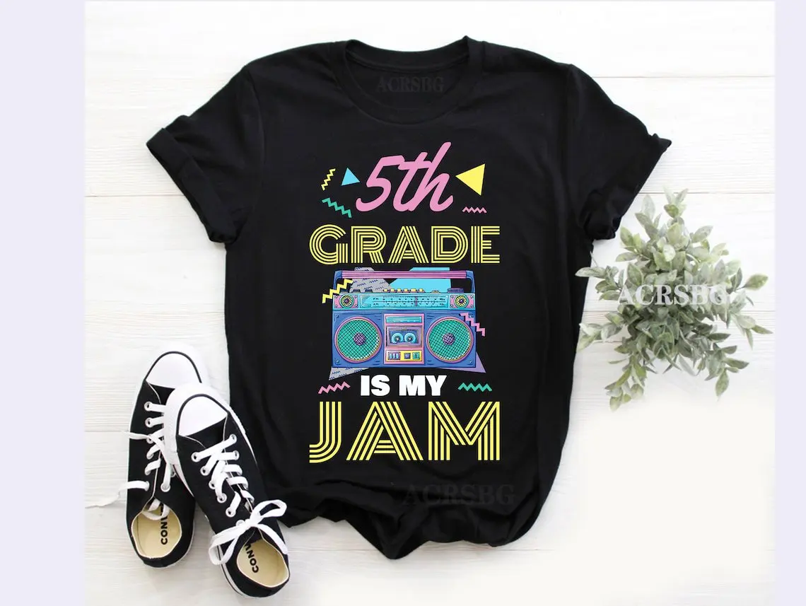 

5th 2nd Grade is My Jam Women T Shirts Five Two Vintage 80s Boombox Teacher Student Fashion Tee Tops Big Floppa Oversized Tshirt