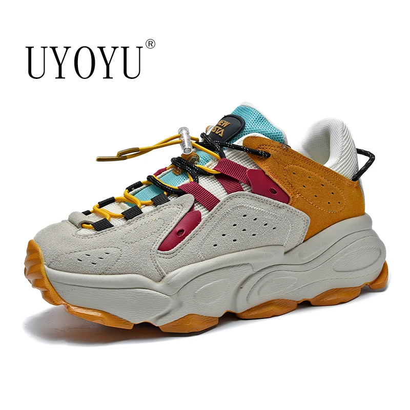 

High Quality Leather Mens Sneakers Women Waterproof Designer Thick Sole Running Outdoor Chunky Sports Comfortable Walking Shoes