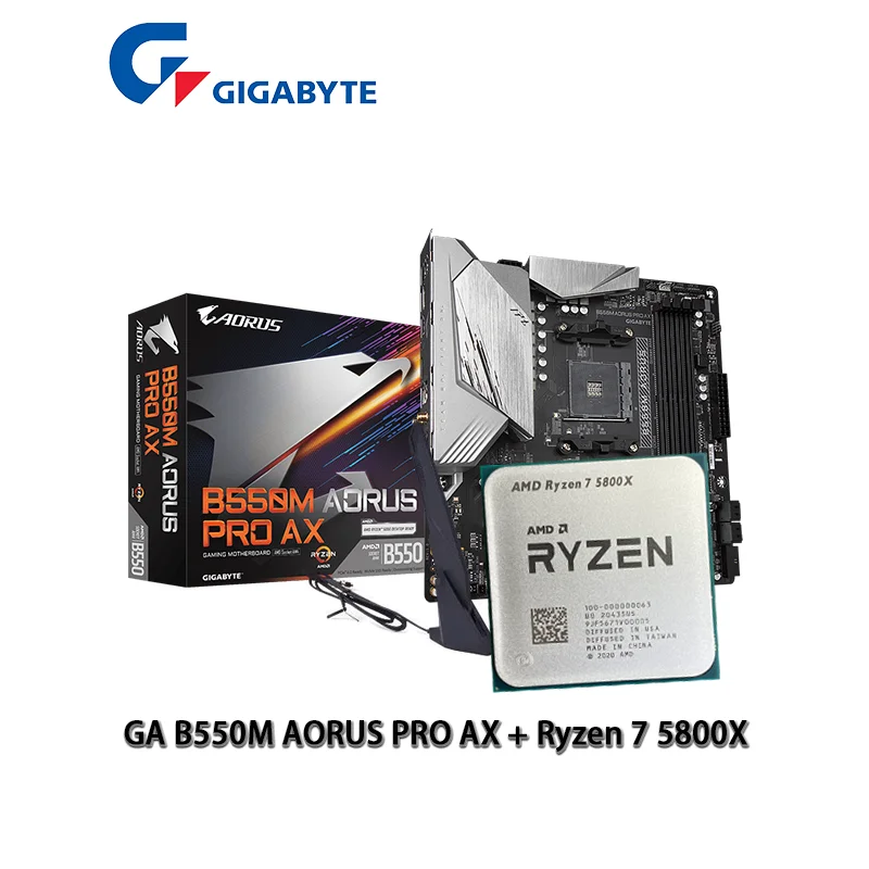 

Материнская плата AMD Ryzen 7 5800X R7 5800X, ЦП + GIGABYTE GA B550M AORUS PRO AX, Socket AM4, новая, без охладителя