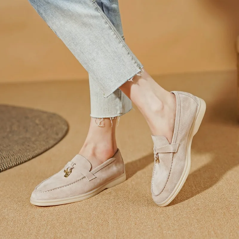 

Original Lady Loafers Leather Flat Walking Shoes 2023 New Spring Autumn Lazy Soft Bottom Women's Daily Casual LP Walking Shoes