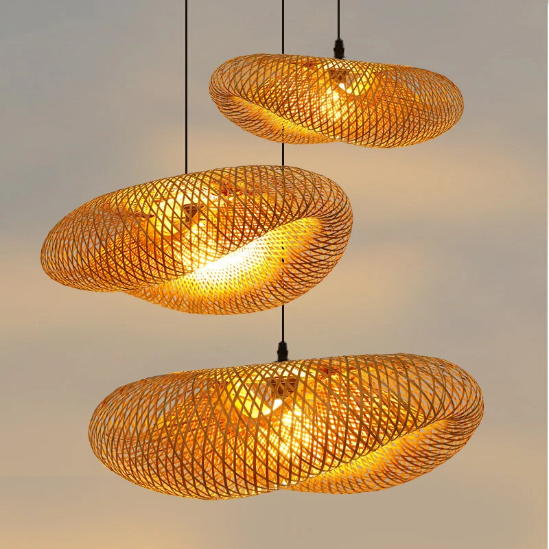 Modern Handmake Natural Bamboo Lampshade Restaurant Home Decor Art Ceiling Pendant Lamp Loft Luminaire Wicker Rattan Chandelier