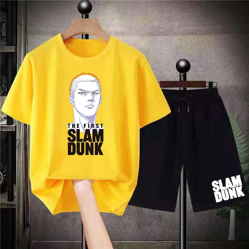 

100% хлопок Slam Dunk модные футболки с графическим рисунком летние мужские футболки шорты костюмы Повседневная Уличная одежда спортивная одежд...