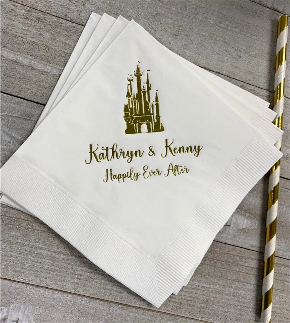 

Персонализированные монограммные салфетки для свадьбы, помолвки, свадьбы, помолвки, счастливые после замка, Коктейльные обеденные салфетки для гостей