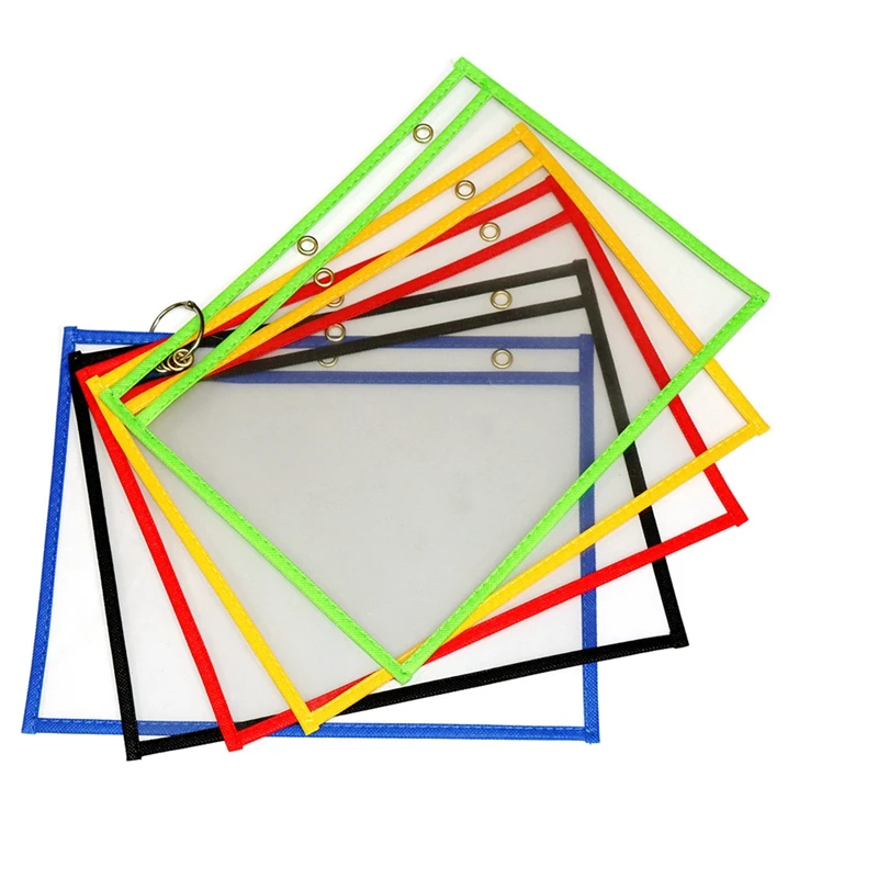 

10PCS School Supplies, Side-Opening 3-Hole Dry Erase Bag, Dry Erase File Bag, Teaching Aids, Reusable