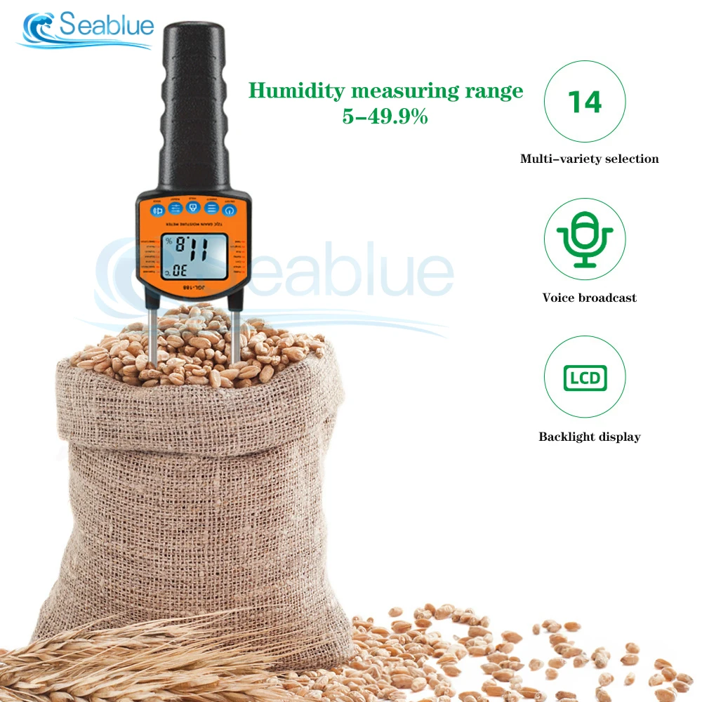 

JGL-188 Digital Grain Moisture Meter Hygrometer With Measuring Probe For Corn Wheat Rice Bean Peanut Sorghum Humidity Tester