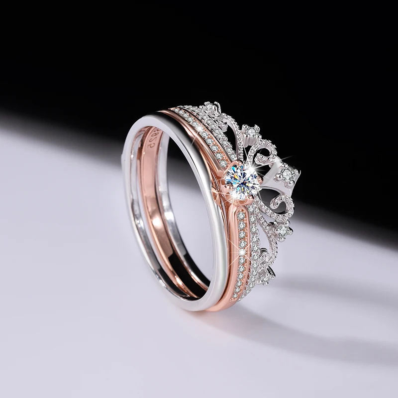 Sterling silver moissanite Castle fireworks with double rose gold color separation diamond ring necklace  fine jewelries