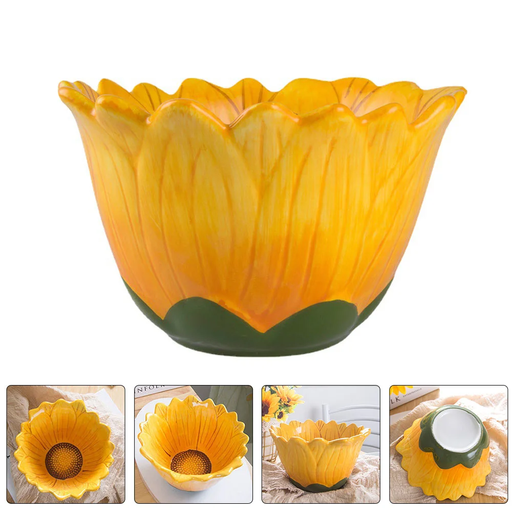 

Bowl Bowls Ceramic Fruit Sunflower Dessert Dish Serving Cereal Candy Cream Pasta Shaped Ice Flower Salad Snack Soup Cute
