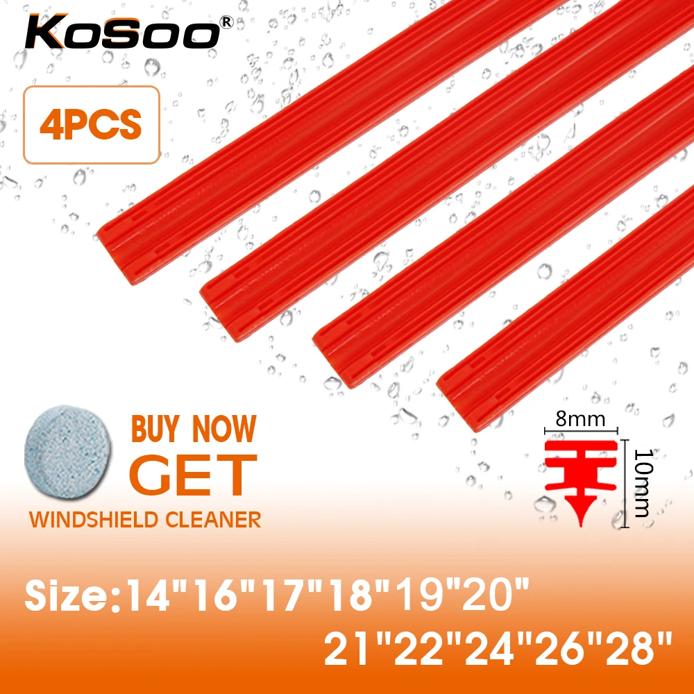 4PCS Car Wiper Blade Windscreen high-end red silica gel Replacement Strip 8MM 14"16"17"18"19"20"21"22"24"26"28" Auto Accessories