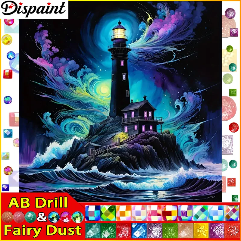 Dispaint Fairy Dust AB Полный алмаз &quotМаяк Пляж&quot DIY 5D алмазная живопись вышивка крестиком