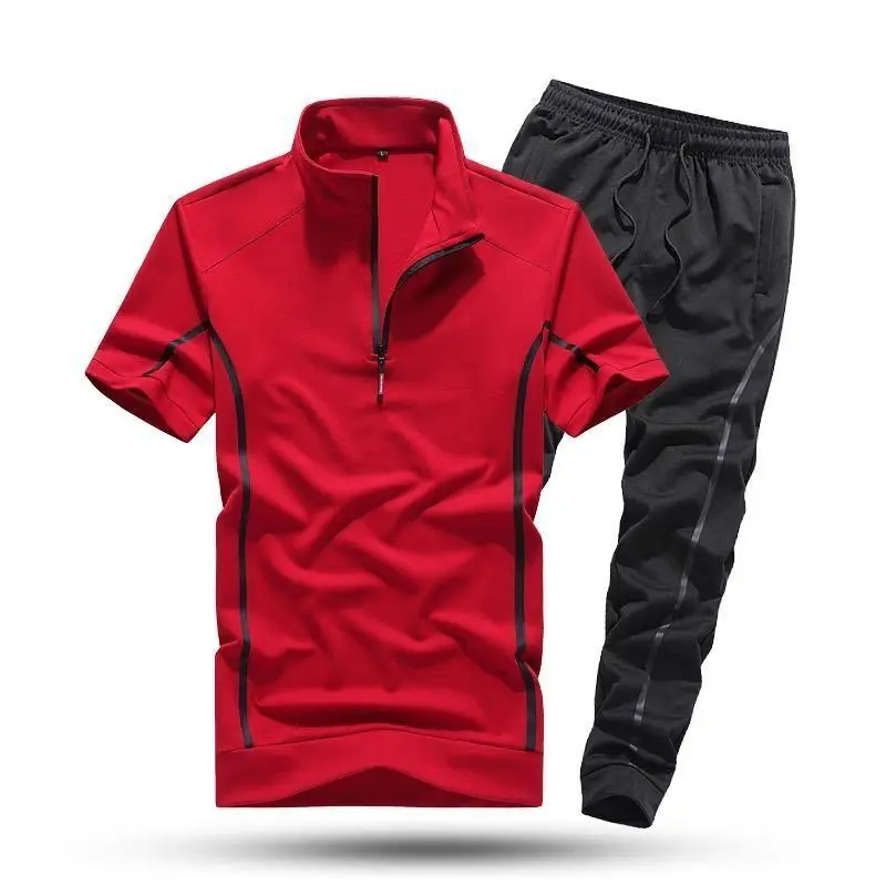 Clothes for Men Summer Short-sleeved Trousers Set Thin Vertical Collar Sportswear New Casual Business Two-piece Set