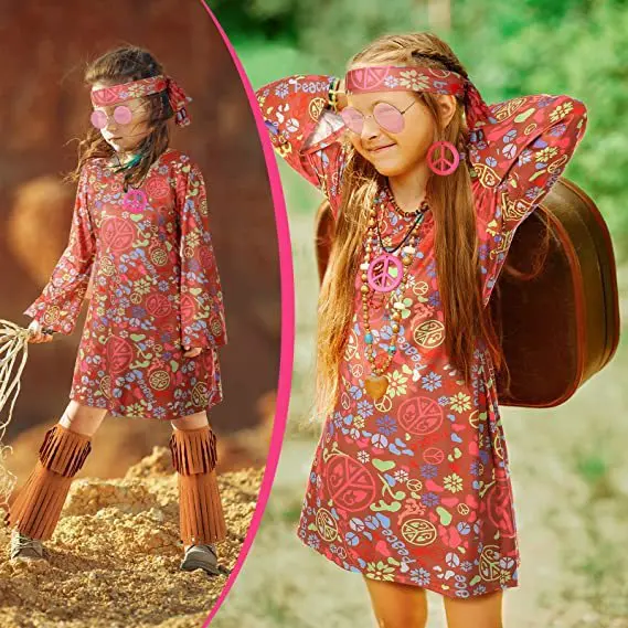 Детский костюм в стиле хиппи на Хэллоуин винтажная мода женское мини-платье