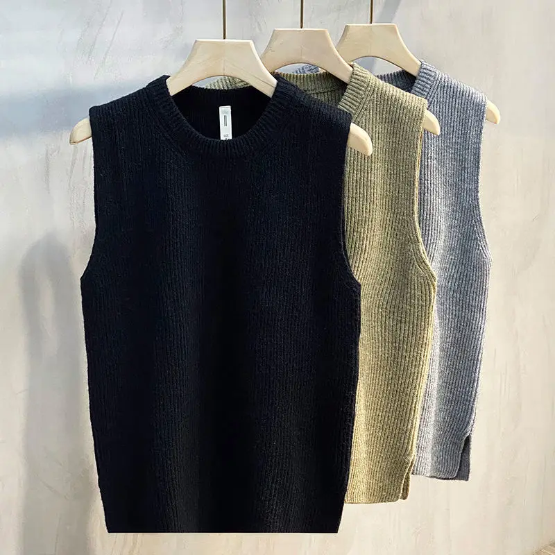 

2022 New Sweater For Mens Pullover Sleeveless Vest Slim Fit Jumpers Knitwear Waistcoat Autumn Korean Casual Male Clothes C28