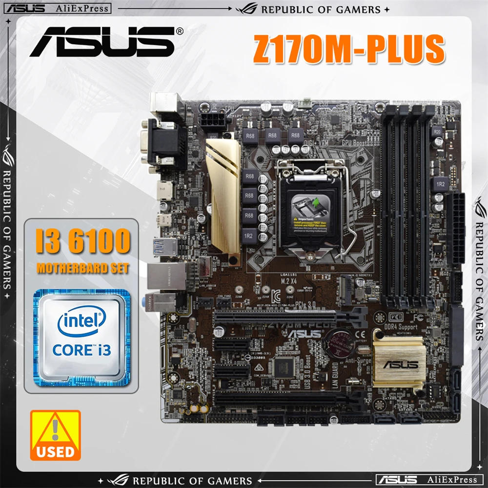 

ASUS Z170M-PLUS материнская плата LGA 1151 подходит для Core i7/i5/i3 USB3.0 M.2 SATA3 i3 6100 CPU комбинация материнской платы DDR4 DIMM