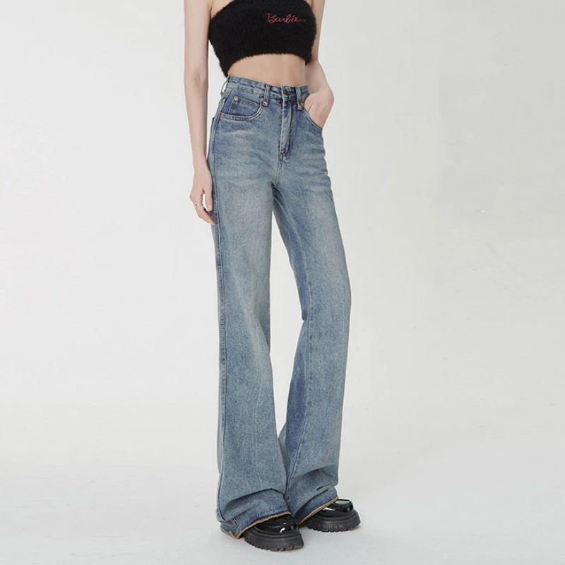 

Women Blue Jeans High Waist Vintage American Fashion Street Style Wide Leg Jean Female Baggy Trouser Straight Denim Pants