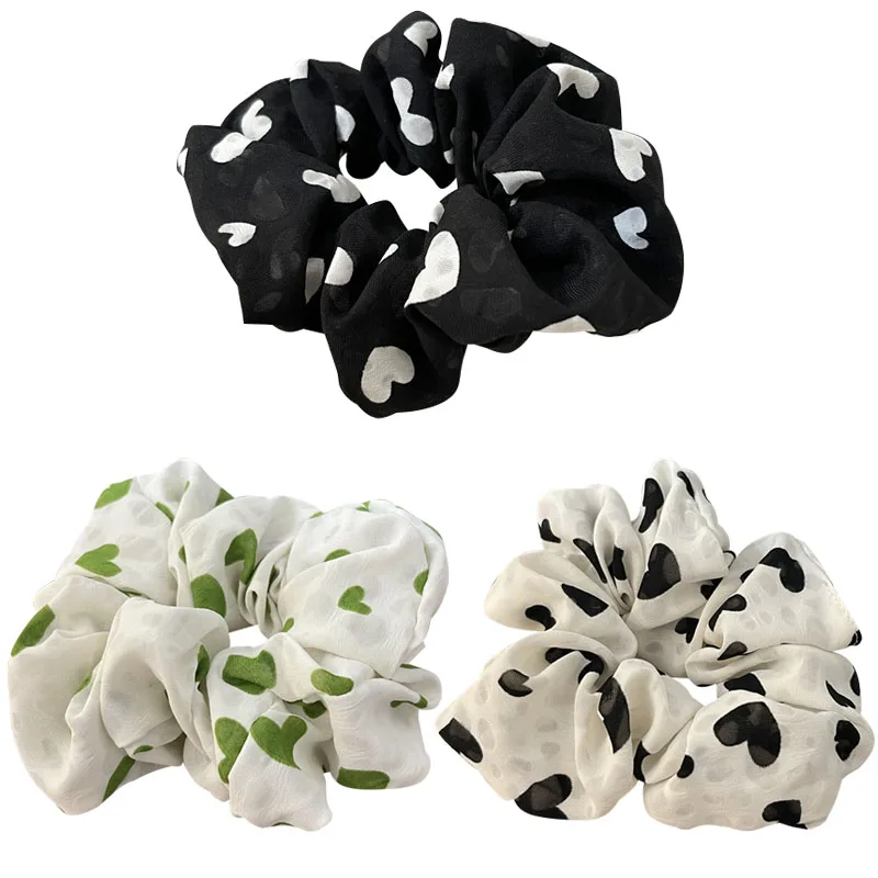 

Simple Peach Heart Print Scrunchie Ponytail Hair Tie Women Girls Elastic Hair Bands Hair Accessories