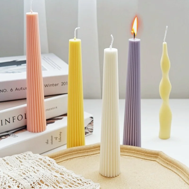 

Conical Fine Tooth Stripe Acrylic Candle Mold DIY Geometry Columnar Candle Making Soap Resin Mold Christmas Gifts Craft Supplies