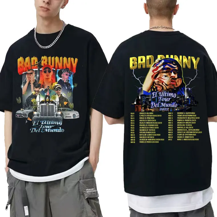 

Bad Bunny Portrait T-shirts Concert El Ultimo Tour Del Mundo 2022 Graphic Print Tshirt Summer Men Women Hip Hop Cotton T Shirt
