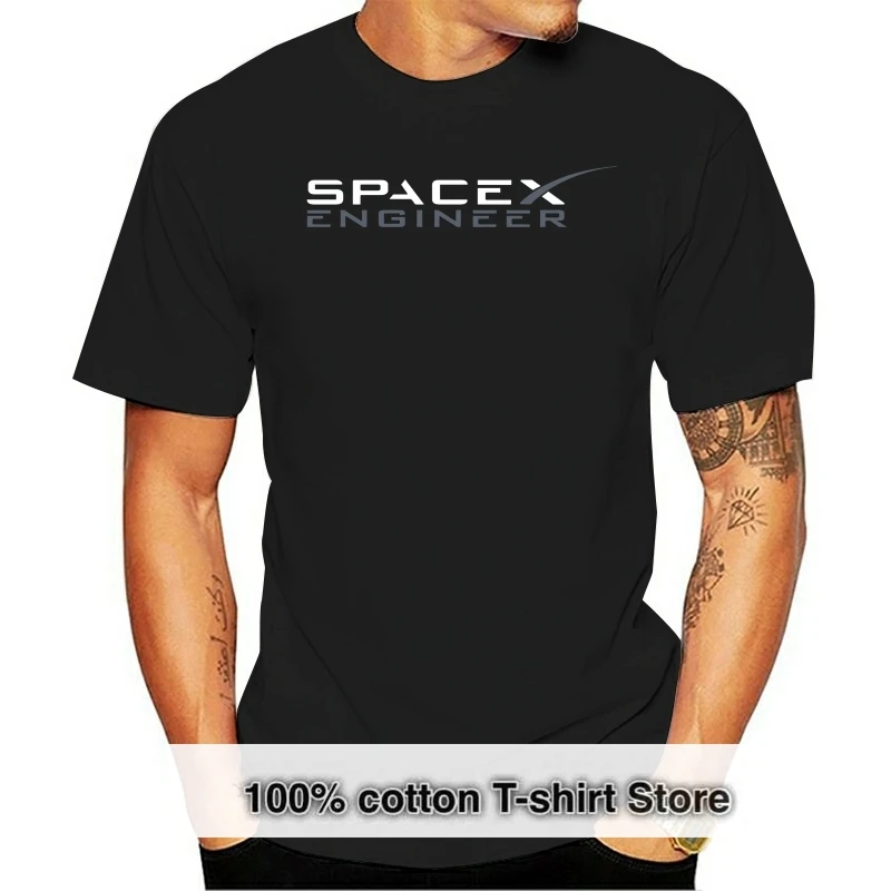 

SpaceX Elon Musk Engineer T-shirt Black Cotton All Size2019 fashionable Brand 100%cotton Printed Round Neck T-shirts cheap