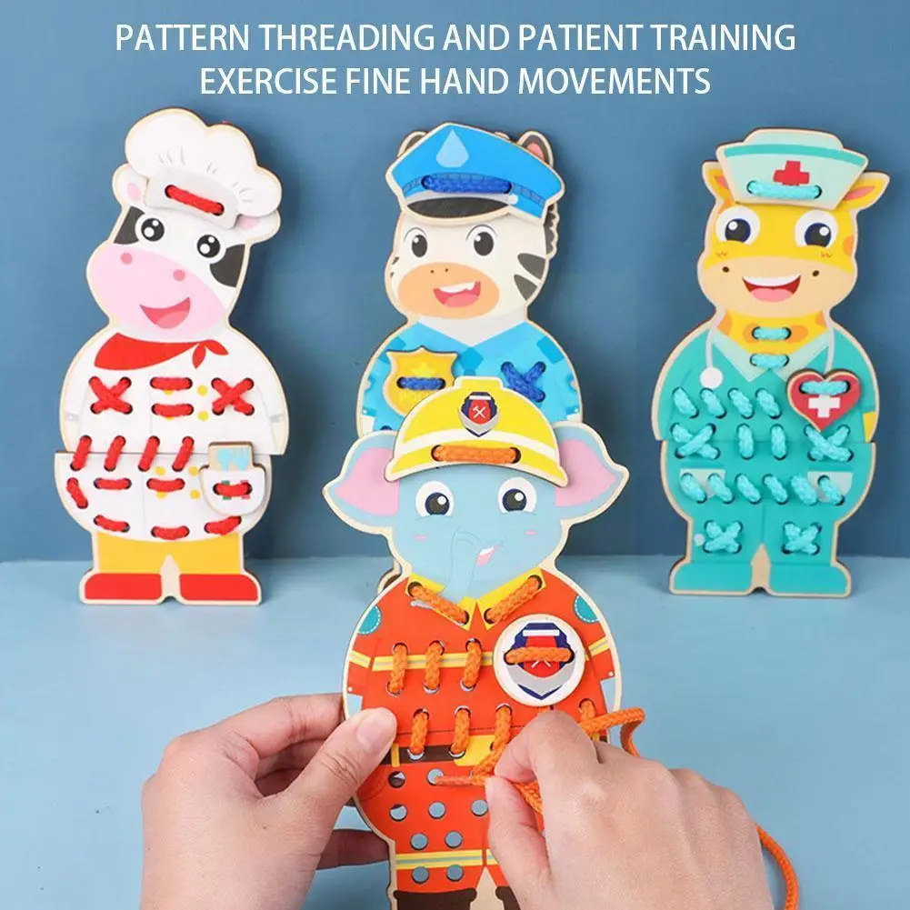 

Children Cartoon Educational Wooden Toy Dress Manual Threading Toys Toys Sewing Game Education Early DIY Games Board Kid To J3J7