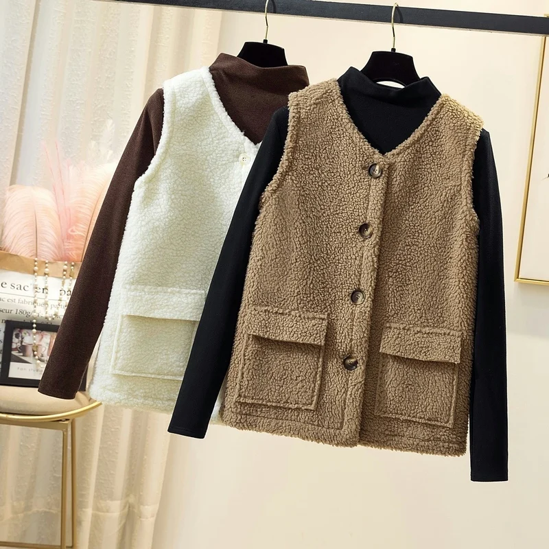 

Khaki Beige Thick Warm Vest Winter Jackets For Women 2022 New In Outwears Korean Style Clothes Harajuku Coats Female Vintage