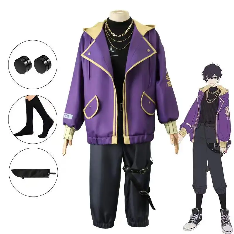 

Shoto Shxtou Cosplay Anime VTuber Cosplay Costume Men Fancy Party Suit Wig Shoes Purple Jacket Halloween Carnival Uniform
