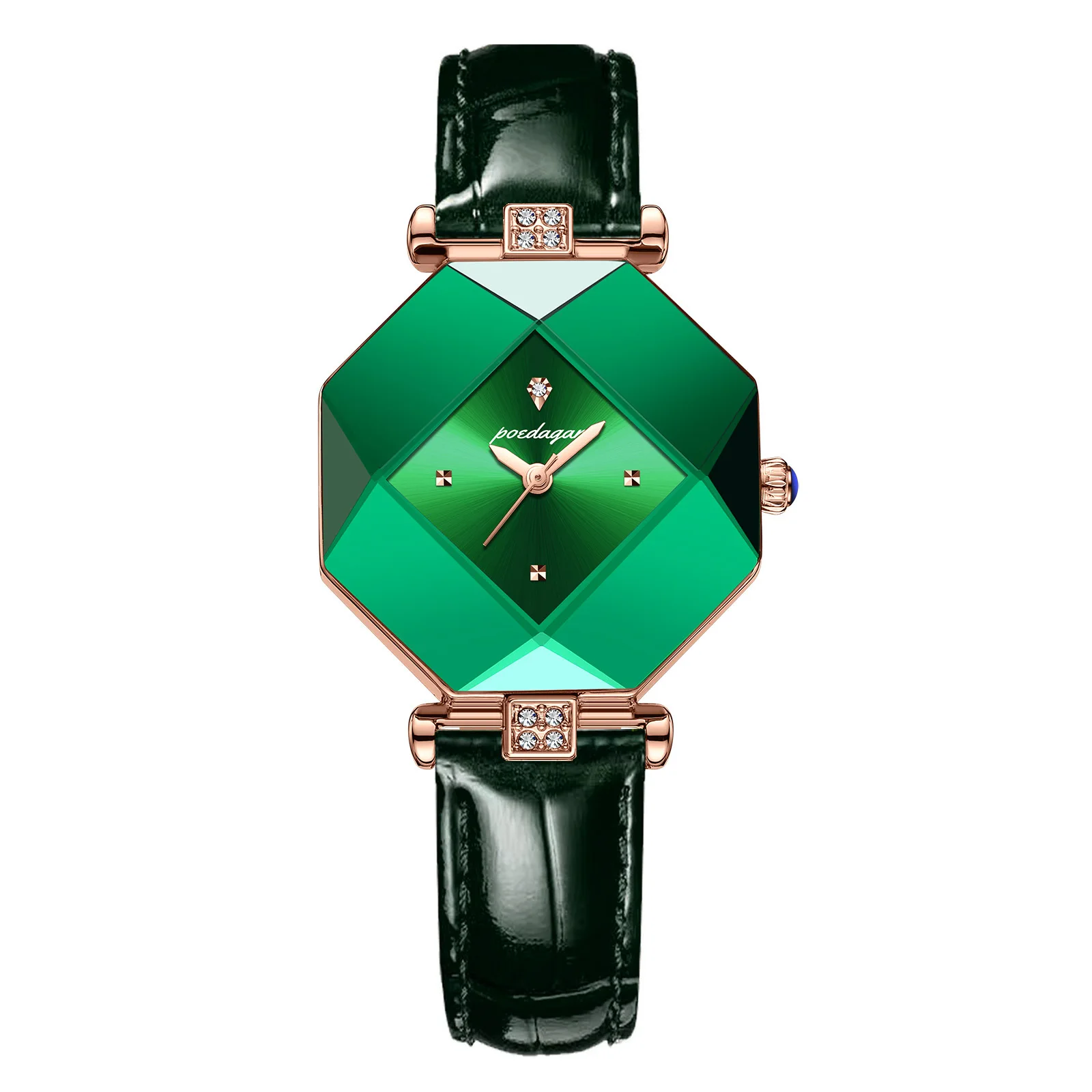 POEDAGAR Fashion Waterproof Women's Quartz Watch Steel Belt Versatile Watch Square Green Watch Retro Noble Temperament