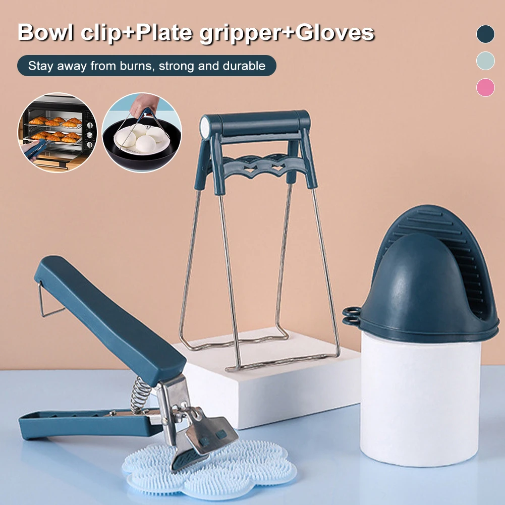 

Anti Scalding Bowl Metal Clip Heat Resistant Kitchen Gripper Dish Non-Slip Steamed Dishes Bowl Clamp Kitchen Silicone Oven Glove