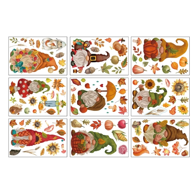 9 листов осенний гном на окно цепляется урожай кленовый лист ПВХ наклейки