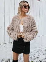 faux fur jacket long sleeve warm casual coat fashion thick winter clothes women o neck fluffy solid color elegant outerwear