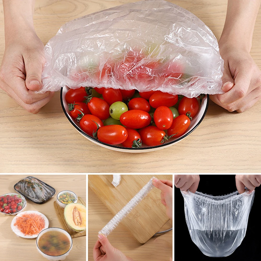 

Disposable Food Cover Plastic Wrap Elastic Food Lids For Fruit Bowls Cups Caps Storage Kitchen Fresh Keeping Saver Bag