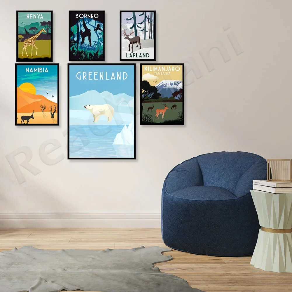 Винтажный туристический постер Кения Гора Килиманджаро Танзания Бороneo Африка