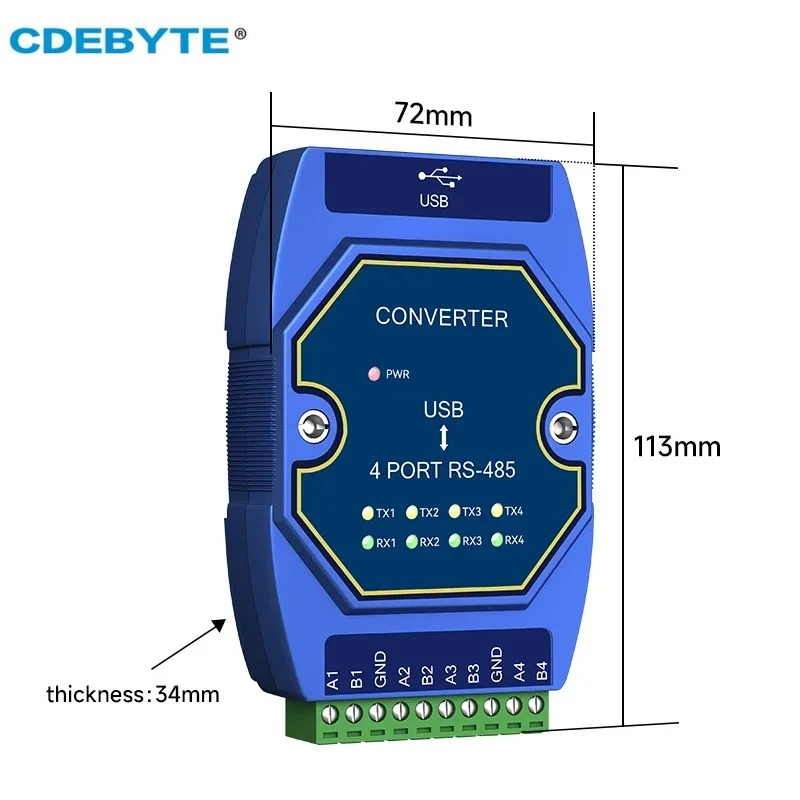 Фото Оптически изолированный преобразователь USB в RS485/RS232/TTL CDEBYTE серии E810-U с интерфейсом CH340 Type-C, поддержка 3.3/5В, промышленный класс №3