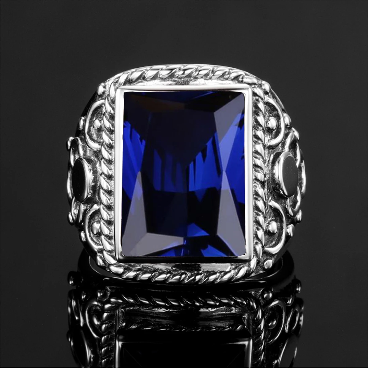 

Szjinao Sapphire Ring Silver 925 Men's Rings Rectangle Gemstone Anniversary Party Handmade Vintage Trendy Jewelry Free Shipping
