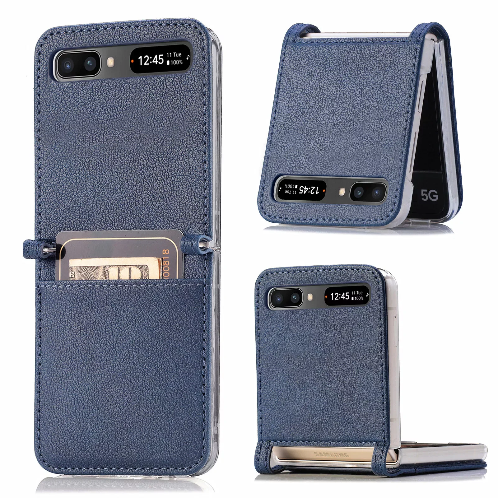 

Proof Matte Folding Leather Case for Samsung Galaxy Z Flip 3 Flip4 Flip 4 5G Flip3 with Card Holder Protective Cover Capa